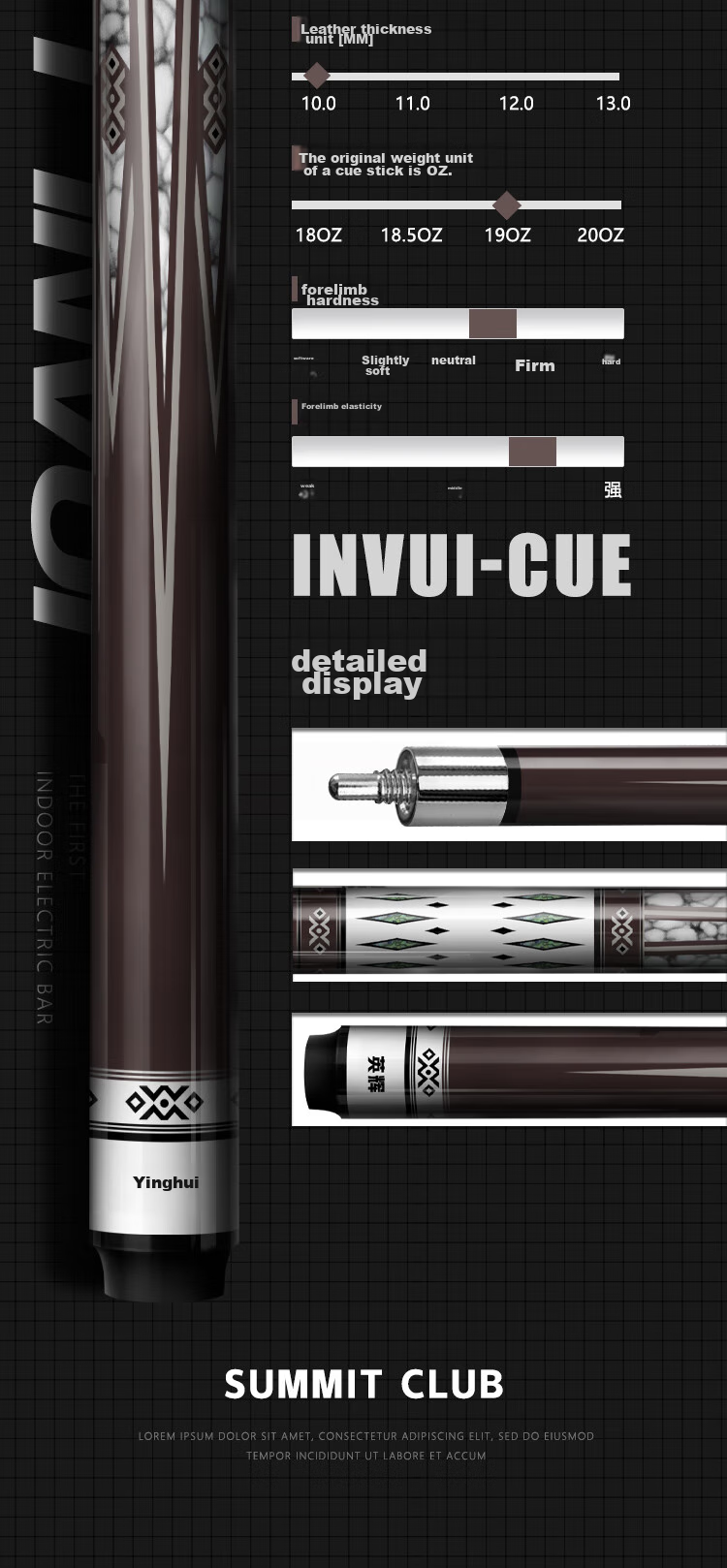 Кий для бильярда INVUI CR03, карбоновый, разборный, с маленьким наконечником, для американского пула и снукера, 147 см