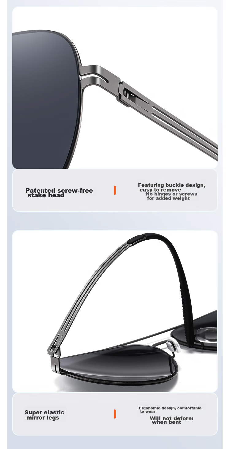 Polarized Aviator Sunglasses HLA for Men, Classic Vintage Style, Gunmetal Frame, Black and Gray Lenses, UV Protection