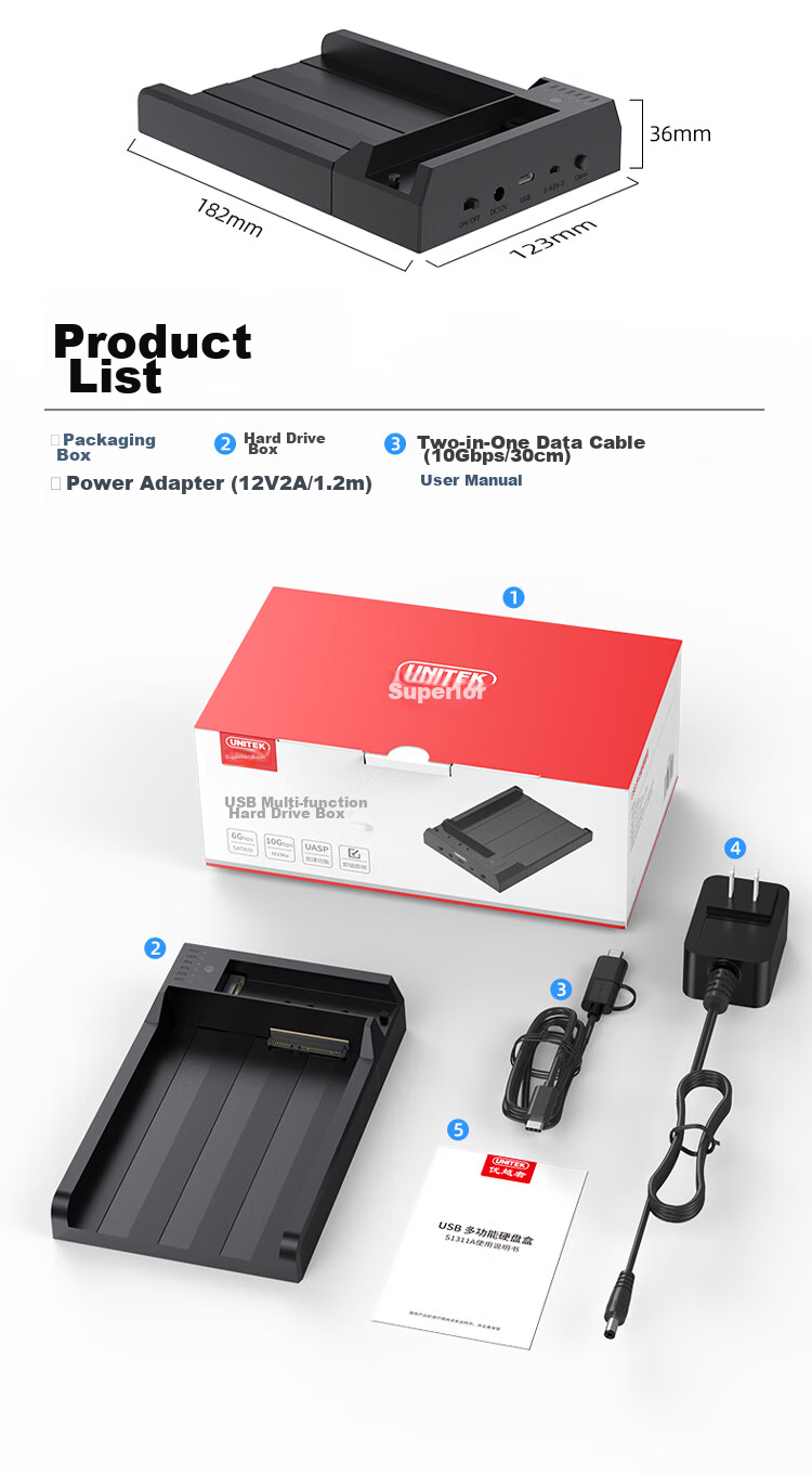Клонер жестких дисков UNITEK M.2 NVMe/SATA, док-станция для клонирования 2.5/3.5 дюйма, внешний корпус для HDD/SSD, для чтения и копирования данных