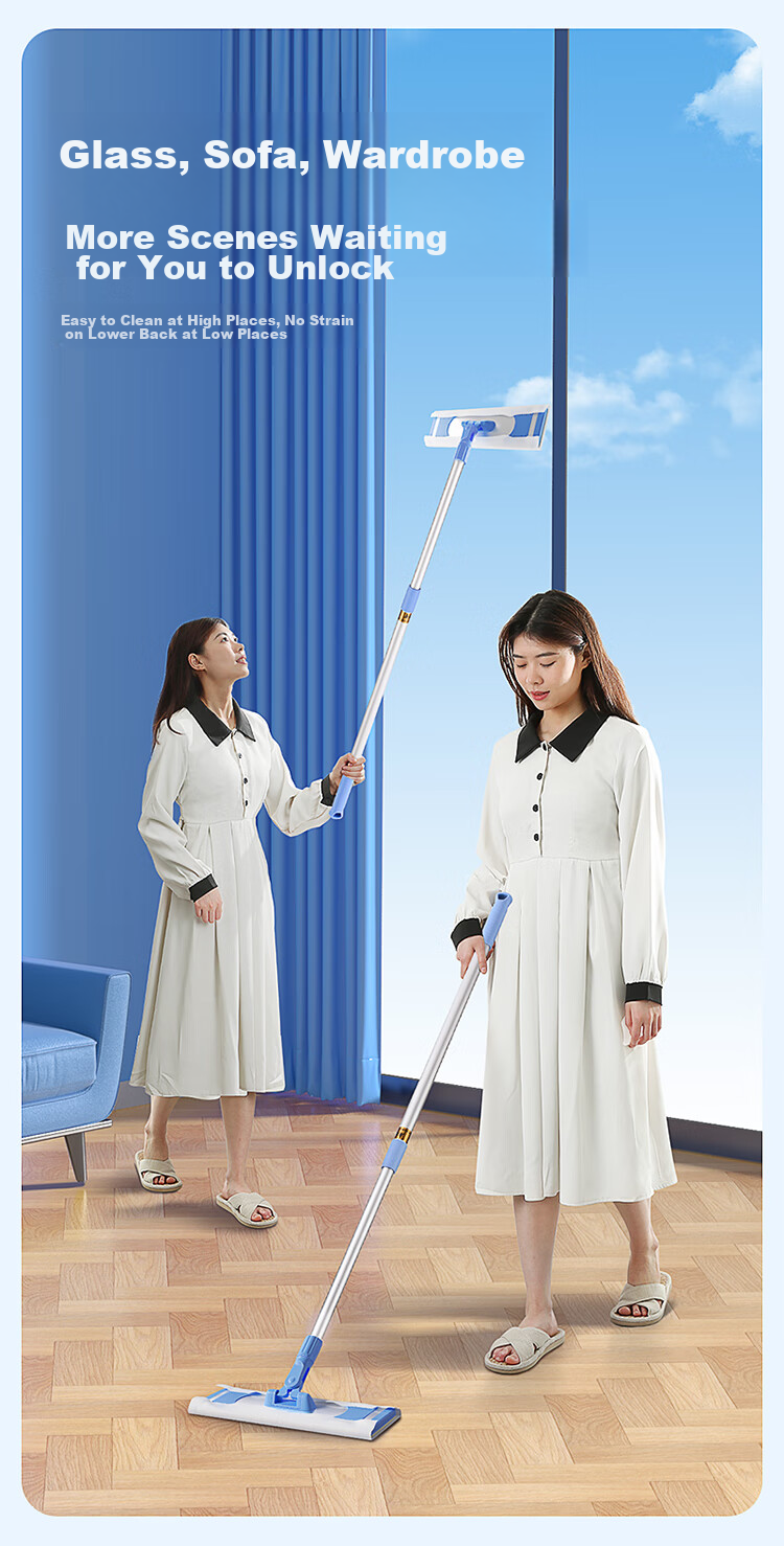 Швабра MARYYA electrostatic dust mop, 35см, алюминиевый сплав, плоская тряпка, влажные и сухие салфетки, 4 упаковки