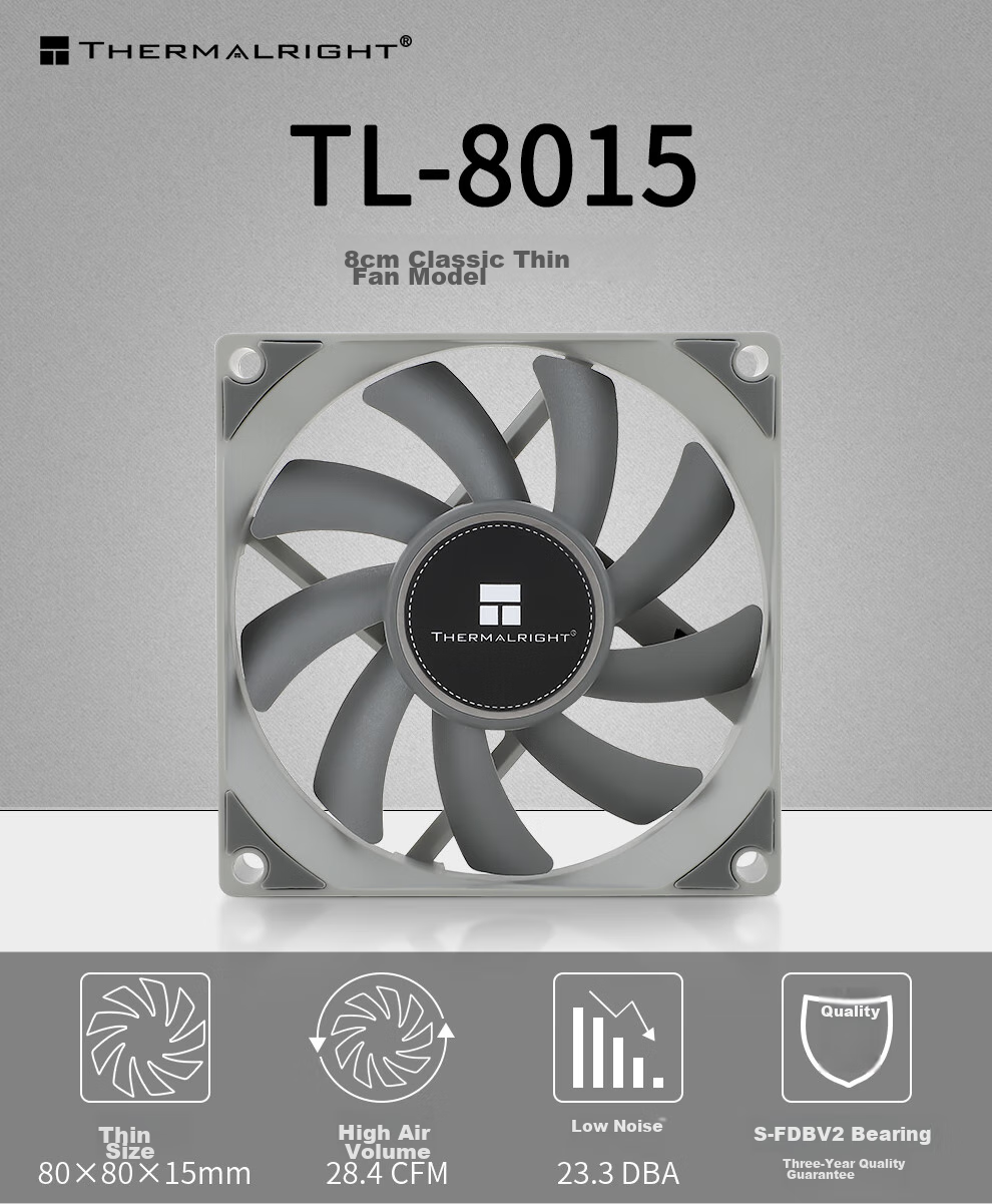 Вентилятор Thermalright TL-8015, 8 см, ультратонкий, S-FDB V2, 4-Pin PWM, 2200 об/мин