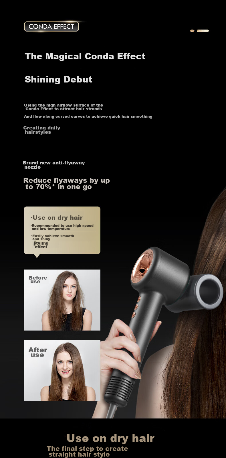 Фен LANSAM PLUS Version - Misty Gray, 1400 Вт, керамический, плазменная защита волос, профессиональный, бытовой