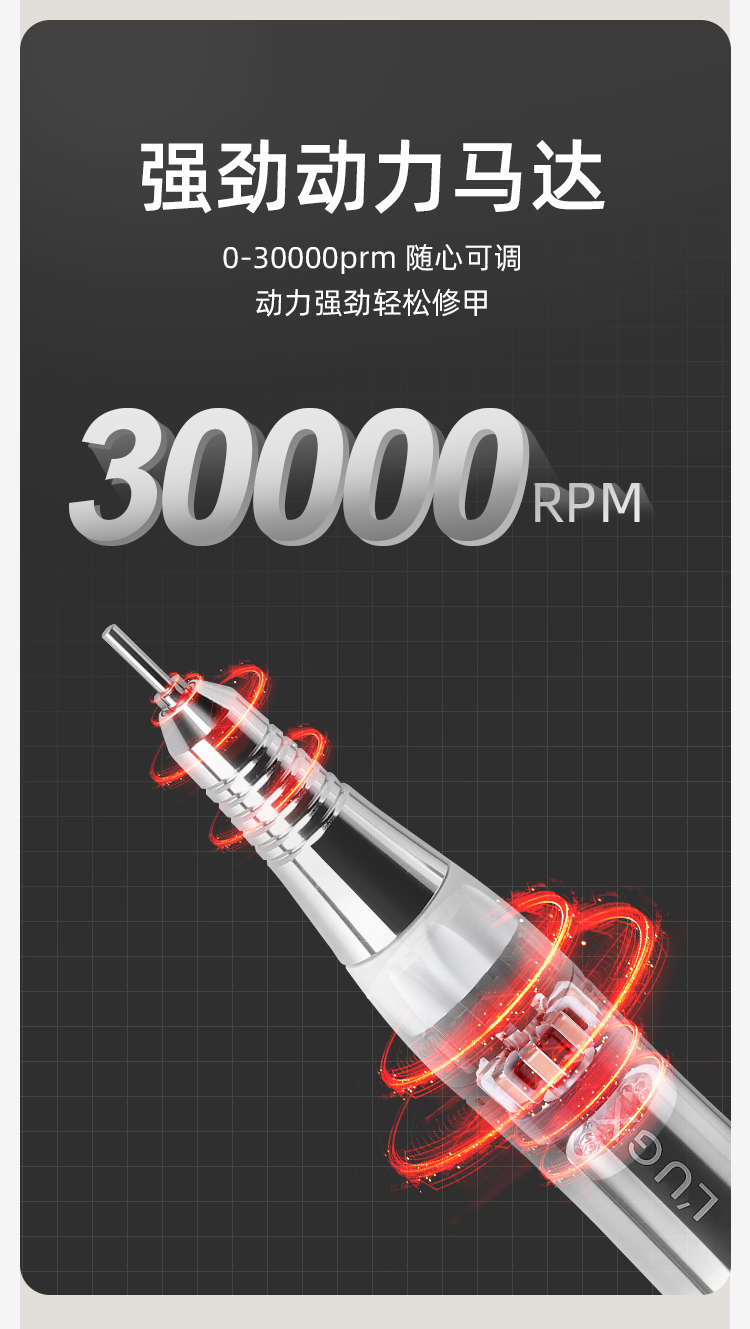 L’UGX 美甲打磨机 充电便携式电动小型指甲卸甲器去死皮专业美甲工具 官配（陶瓷玉米头+打磨头7件套）