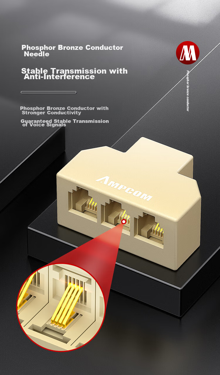 Разветвитель телефонный AMPCOM RJ11, 1 в 3, желтый