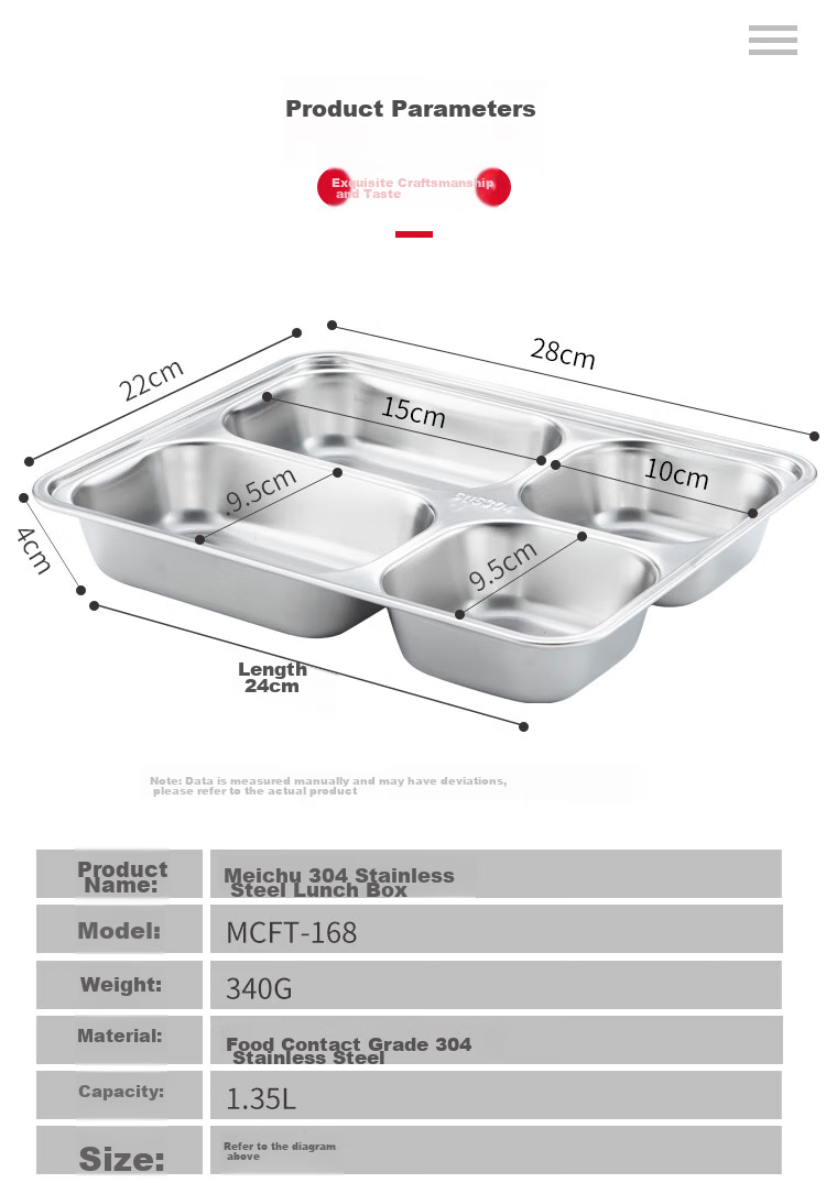 MAXCOOK 304 Нержавеющая сталь, 4 отделения, глубокая, толстая, разделенная, для фастфуда, для студентов, MCFT168