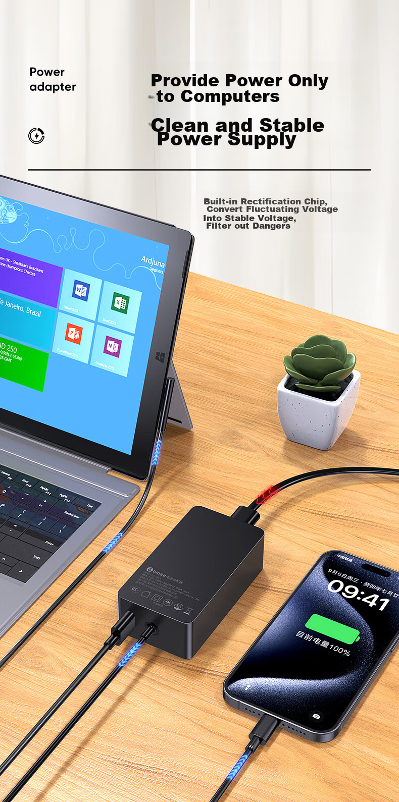 Зарядное устройство BIAZE Microsoft Surface, адаптер питания 15V 2.58A 44W для ноутбуков и планшетов Surface Pro 4/5/6/7, Surface Laptop, Surface Go, Surface Book 2