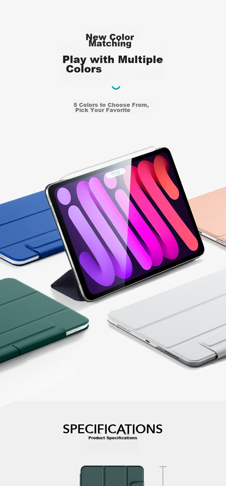 Чехол ESR для iPad Mini 7/6, новый защитный чехол 2024, с двойным магнитным зажимом, тонкий, с рассеиванием тепла, серебристо-серый