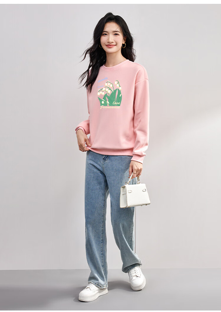 Женский свитшот Jeanswest, осень, круглый вырез, пуловер, модный повседневный удобный топ с длинным рукавом, трендовый универсальный серый/розовый XL