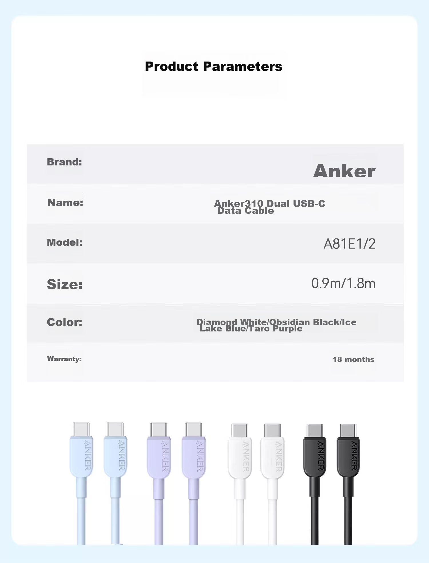 Кабель ANKER Type-C - Type-C, 1.8м, белый, для быстрой зарядки, совместим с iPhone, iPad, Huawei, Xiaomi