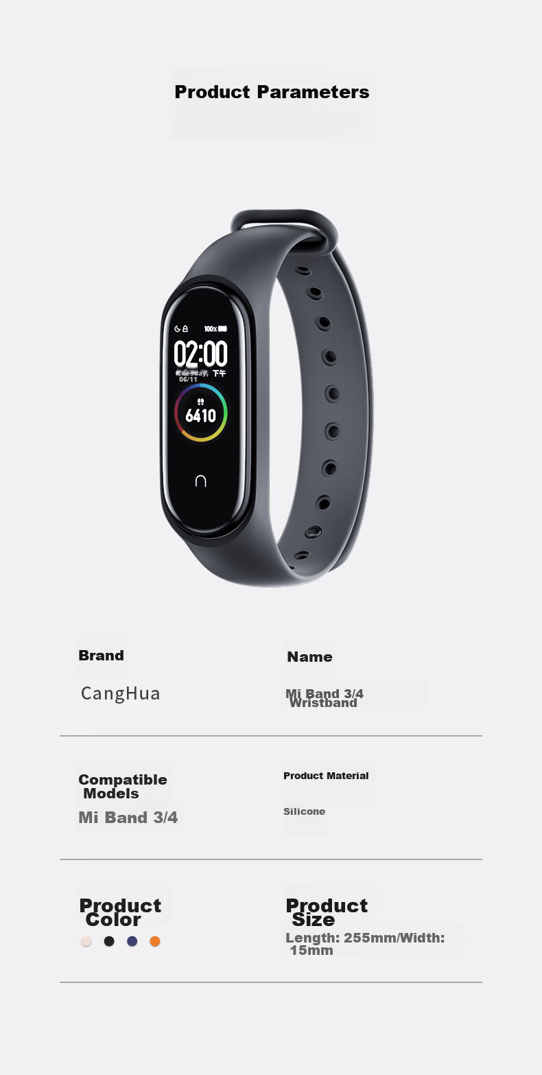 Ремешок CangHua для Xiaomi Mi Band 3/4, спортивный, черный, силиконовый, NFC