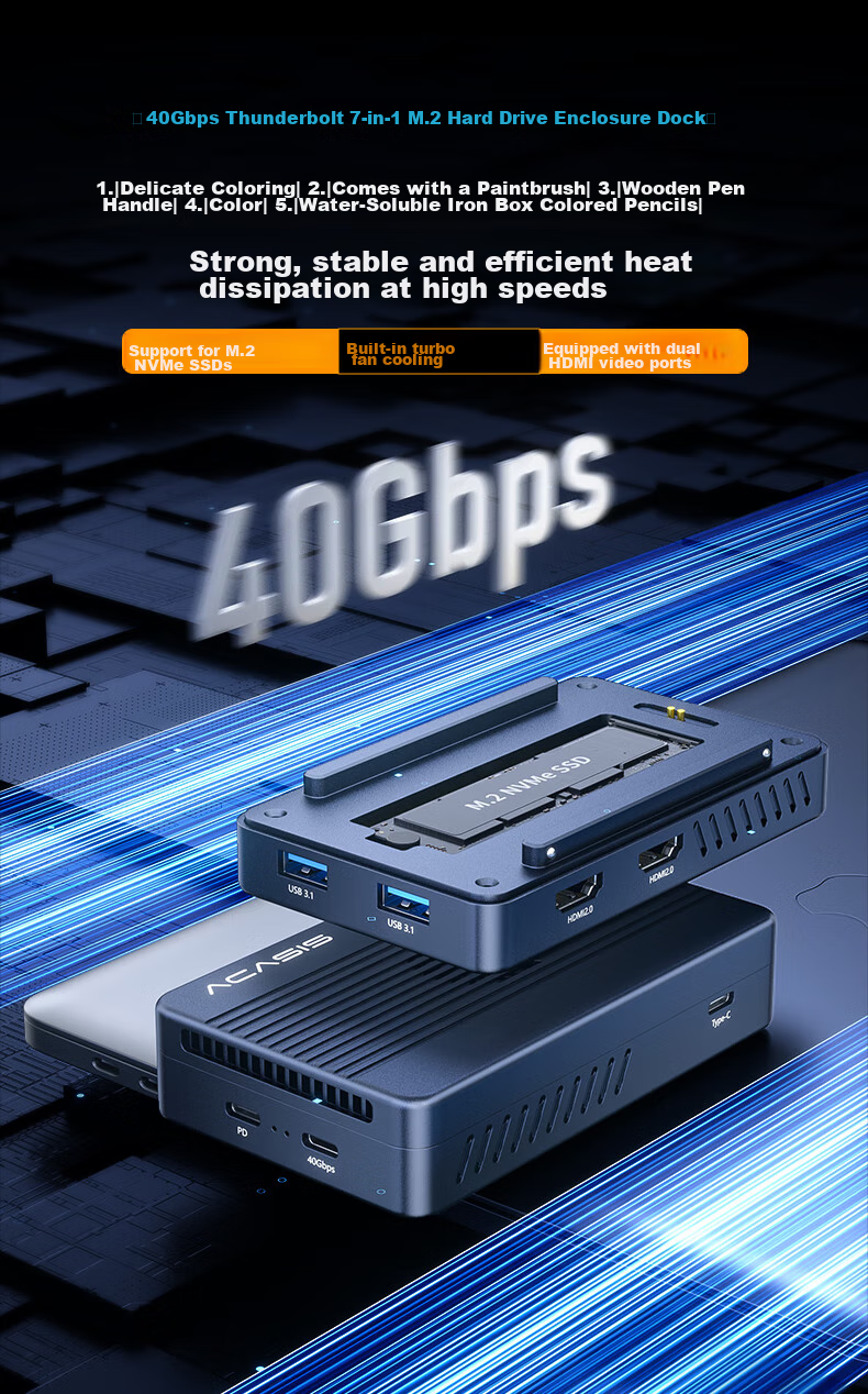 Acasis TBU405MAX USB 4.0 / Thunderbolt 3/4 M.2 NVMe SSD корпус, до 8 ТБ, 40 Гбит/с, 8K, док-станция с HDMI 2.0