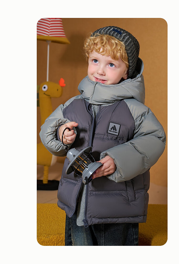 Детская зимняя куртка ASK JUNIOR, 90% пуха, теплая, с капюшоном, для мальчиков, размер 110, серая