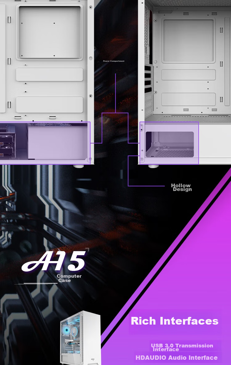 Компьютерный корпус Aigo A15 White, ATX, Mini-ITX, mATX, боковое окно, поддержка ATX, USB 3.0, радиатор 240 мм, широкий корпус