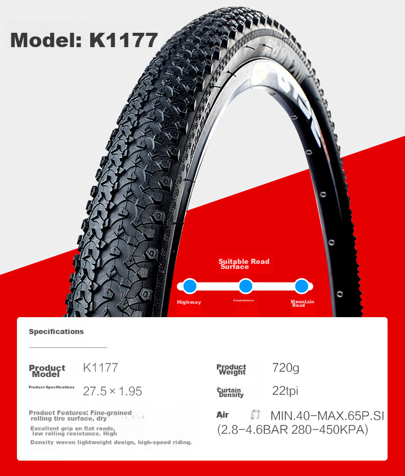 Наружная покрышка для горного велосипеда KENDA K1177, 27,5 дюймов, ширина 1,95 дюйма, с большим протектором, нескользящая, с хорошим дренажем, устойчивая к давлению, для переднего и заднего колес, черная