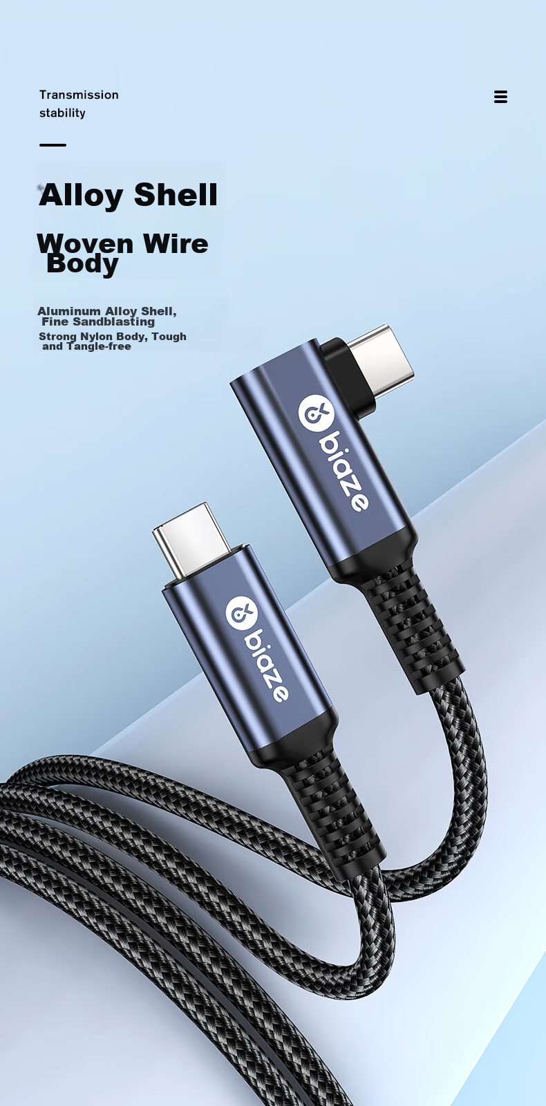 Кабель BIAZE VR для Oculus Quest 2, USB Type-C 3.0, 3 метра, для передачи данных и зарядки, угловой