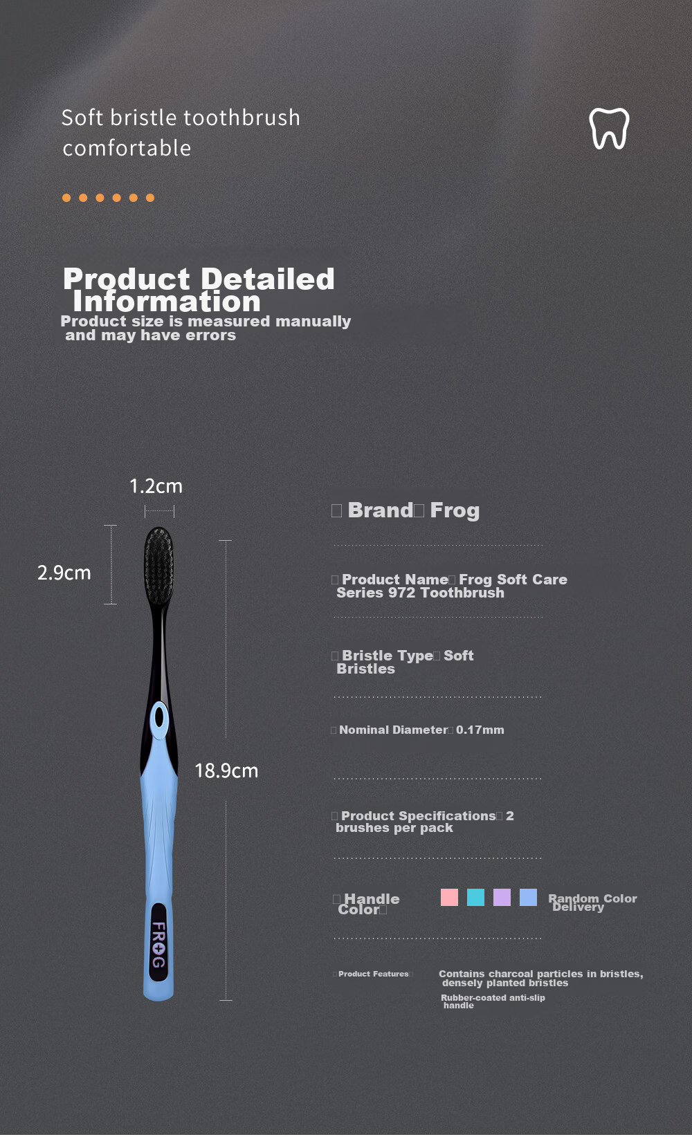 Зубная щетка Qingwa Gentle Charcoal Adult Toothbrush, 8 шт., мягкая щетина, защита десен, семейная упаковка