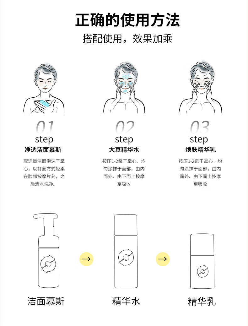 珂岸 华熙生物男士护肤品套装洗面奶水乳三件套生日礼物送男友礼盒装 新三件套