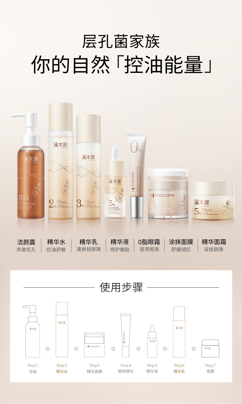 溪木源层孔菌洁水乳套装 敏感肌控油补水保湿油皮混油皮护肤品套装