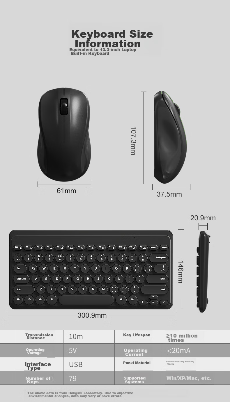 Беспроводной комплект клавиатуры и мыши B.O.W Hangshi MK610, ретро-клавиши, черный