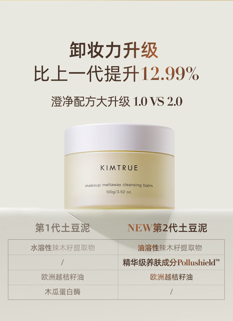KIMTRUE且初土豆泥2.0第二代越桔清颜卸妆膏瞬时乳化便携旅行卸妆体验装 土豆泥卸妆膏50g