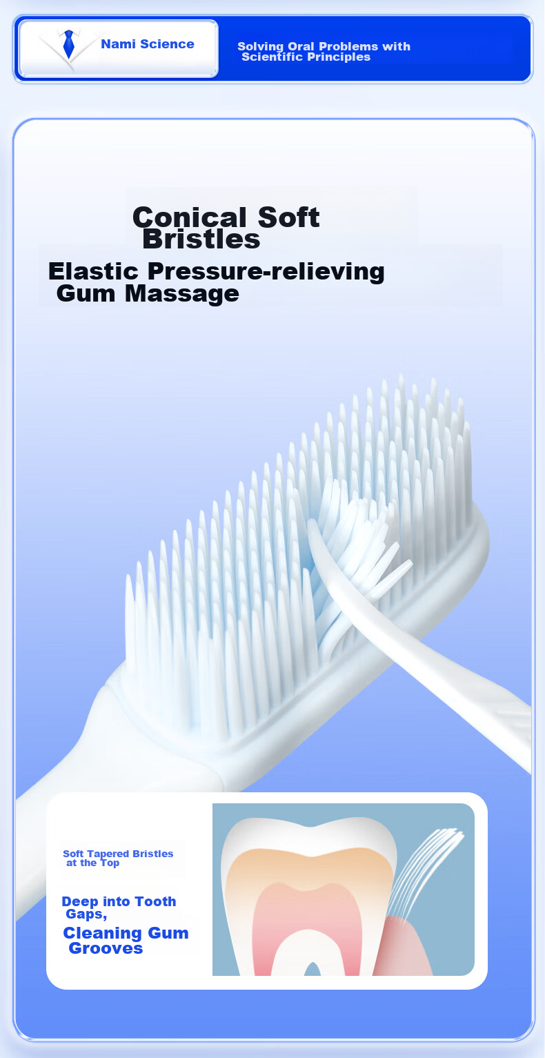 Namei Nano Soft Bristle Antibacterial Toothbrush, Teeth Cleaning Massage Gum Care, Adult, Pack of 3