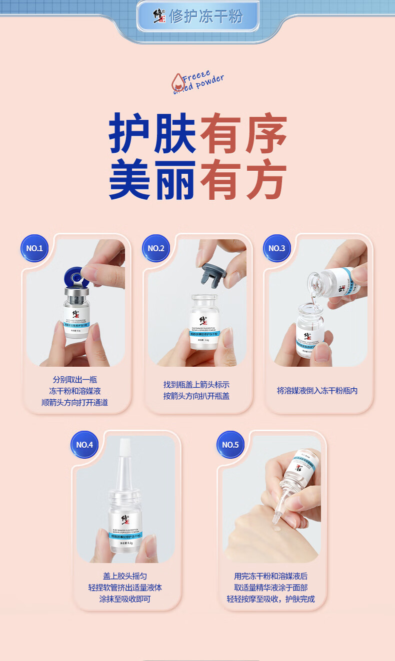 修正烟酰胺寡肽修护冻干粉 祛痘修护红血丝积雪草精华原液套盒 3对