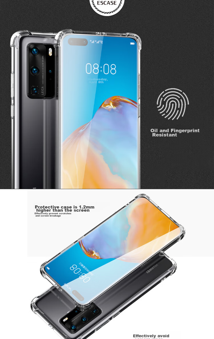 Чехол для телефона ESCASE для Huawei P40 Pro, полный комплект защиты, противоударный, прозрачный, с воздушной подушкой, двойной материал, защита от падений и пожелтения, модный, импортный немецкий ТПУ, высокая прозрачность