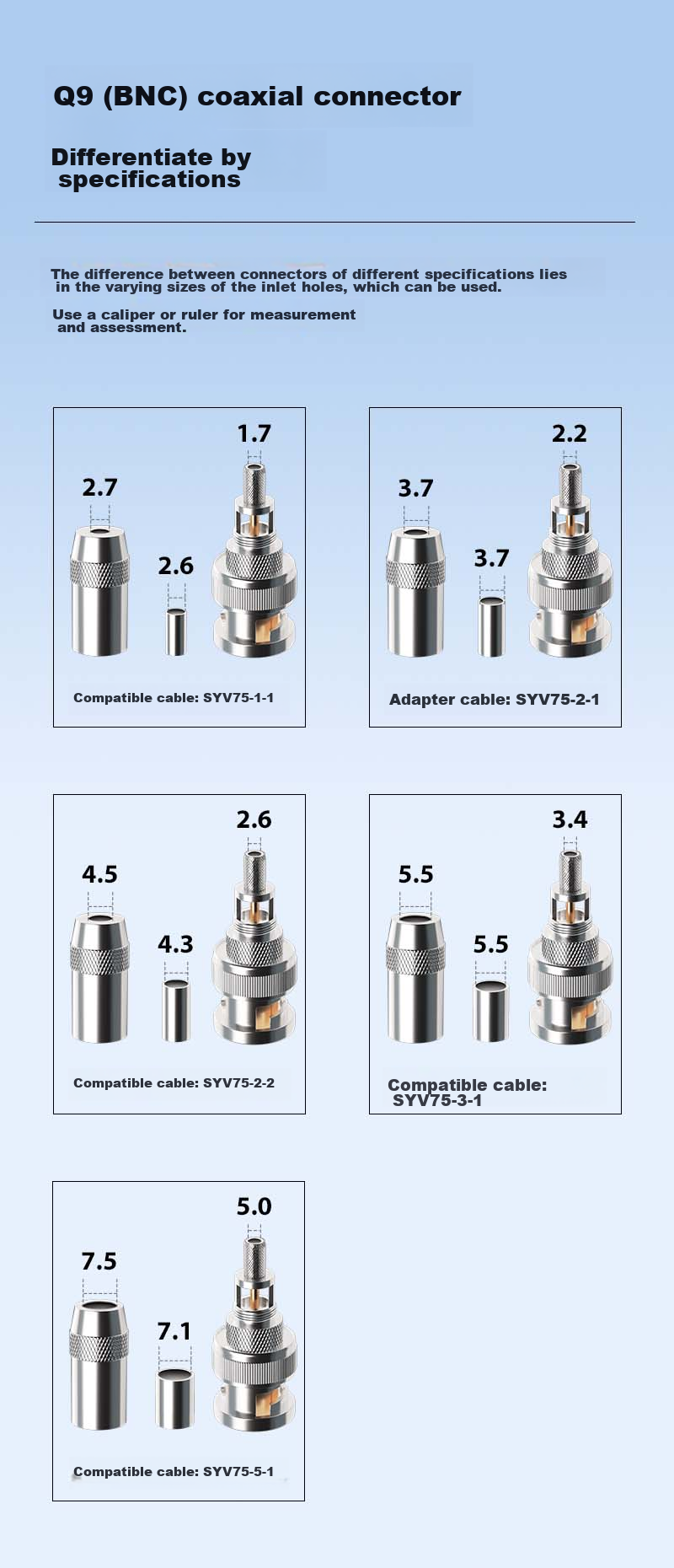 BOYANG BNC Connector BNC-J 2M Two Gigabit Q9 Connector E1 Terminal DDF RF Cable Plug Coaxial SYV-75 Cable Connector 10 Pieces BY-Q9