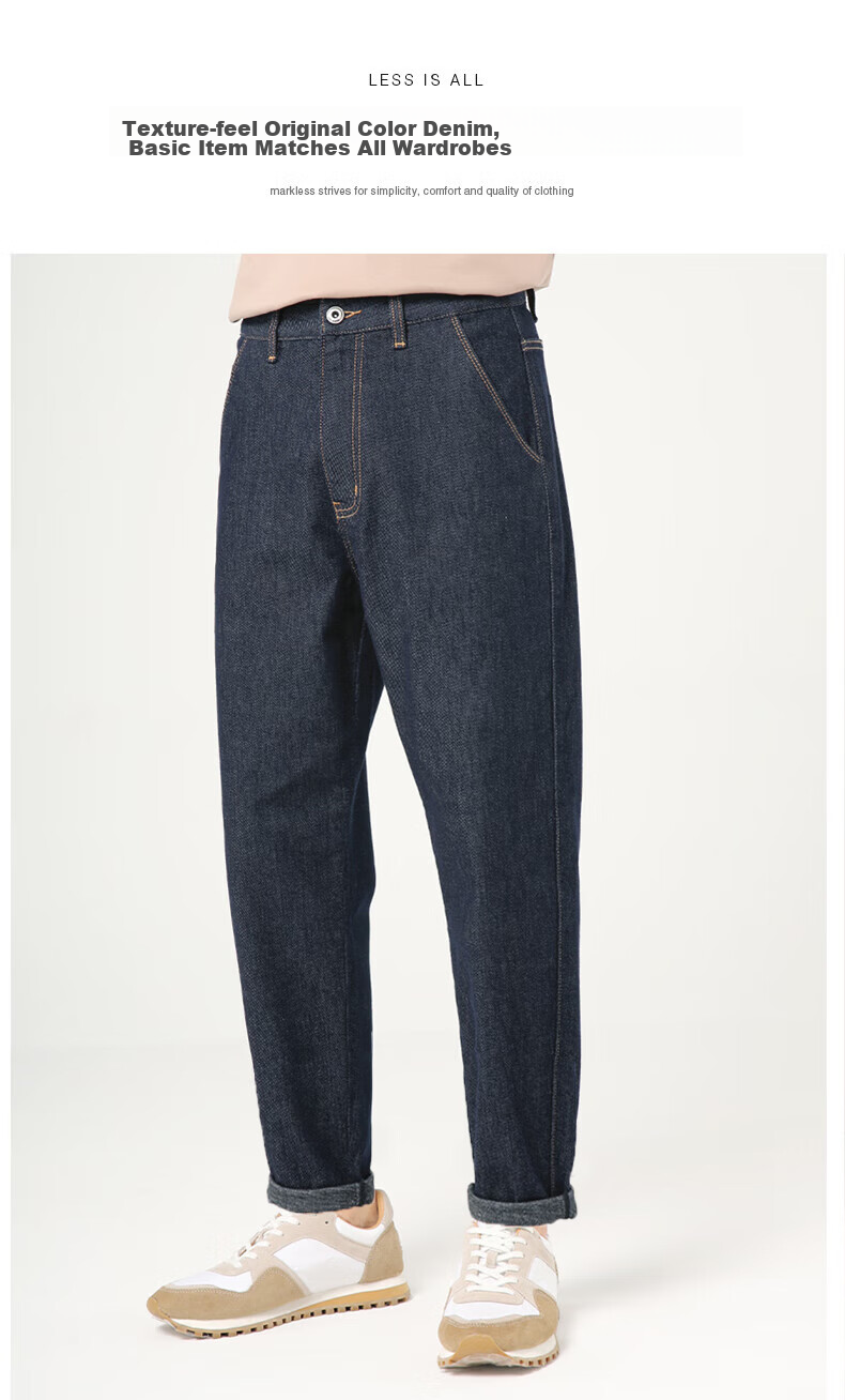 Джинсы MARKLESS [Original Color Jeans] мужские, текстурированные, осенне-зимние, модель 1031, цвет Деним Синий [Стойкий цвет], размер 29