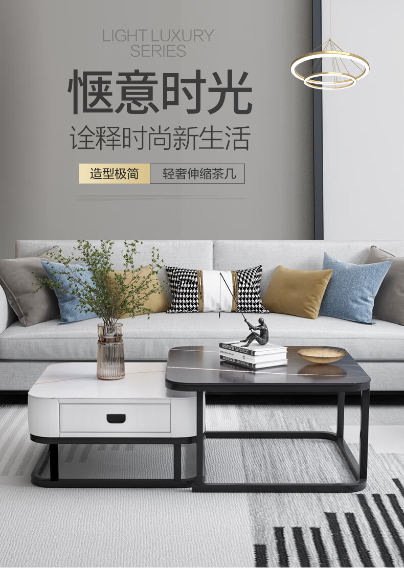 雅美乐电视柜茶几组合套装轻奢卧室电视机柜简易轻奢客厅小户型家用简约 钢化玻璃方形茶几 YCJS98