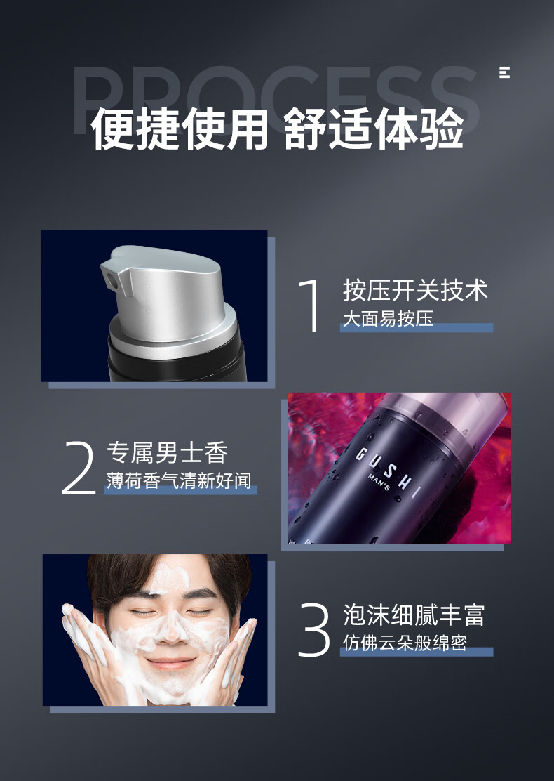 古势洗面奶男士美白（补水保湿 控油抗痘 收缩毛孔去角质去黑头洁面乳）（情人节礼物）早晚洁面洗面奶150g*2