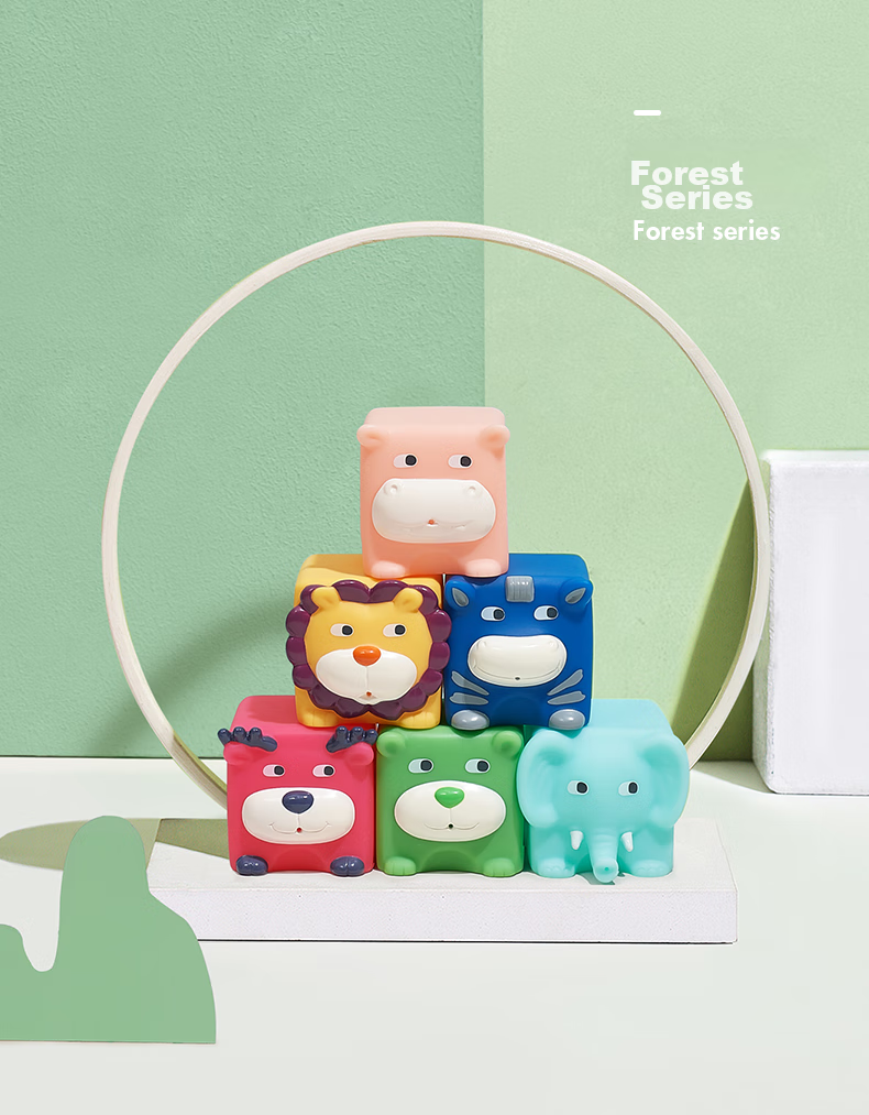Babycare Мягкие строительные блоки для малышей, развивающие игрушки для детей от 0 до 1 года, мягкие кубики "Лесная сказка", 6 шт.