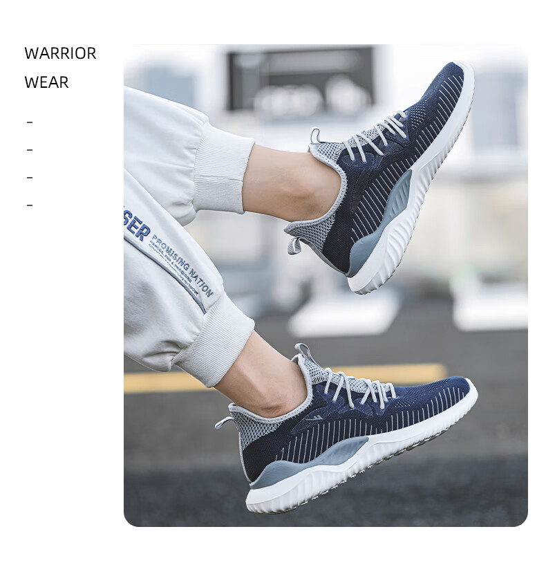 Кроссовки Warrior мужские, летние спортивные, легкие, дышащие, с сетчатым верхом, мягкой подошвой, удобные повседневные, бело-синие, размер 44