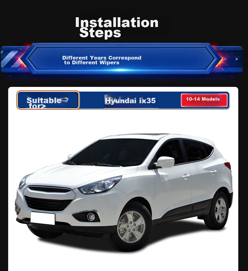 Дворники YITU для Hyundai ix35 [2010-2014], бескаркасные, 2 шт. (24" и 16"), резина