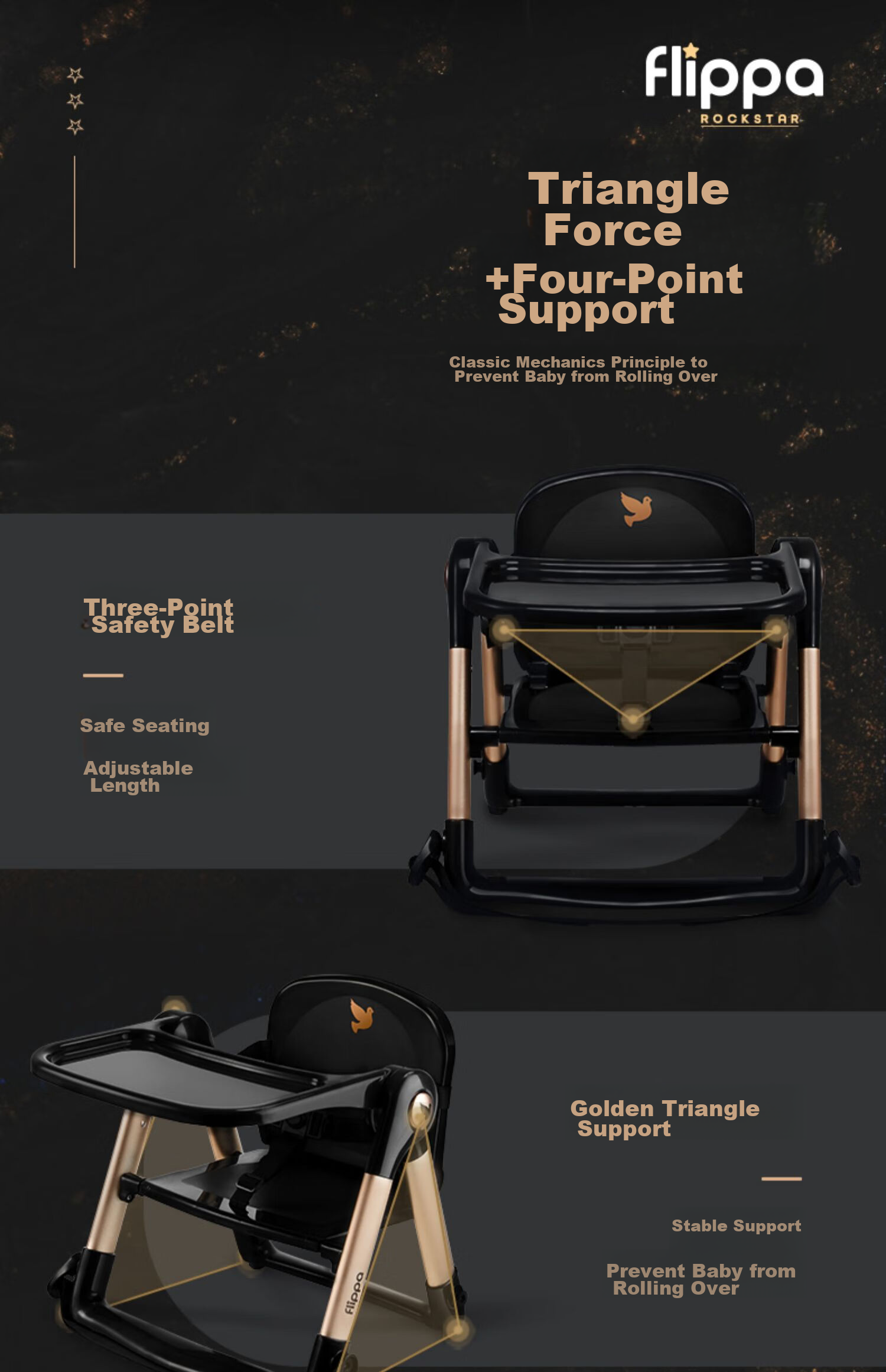 Детский стульчик для кормления Apramo Jazz Black Limited Edition, складной, портативный