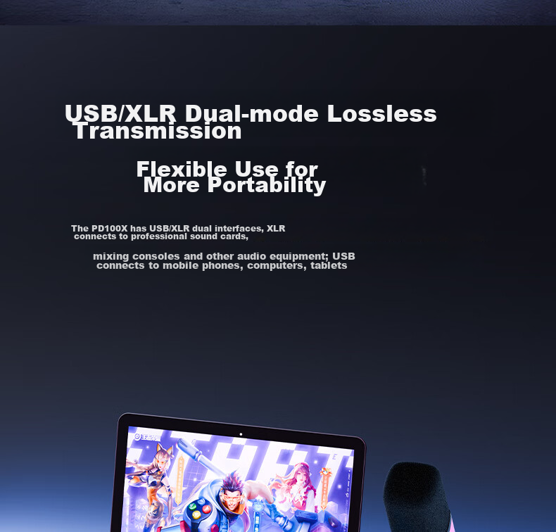 Динамический микрофон Maono PD100XS для компьютера, стриминга, игр, пения, записи, с USB-звуковой картой, шумоподавлением и RGB-подсветкой