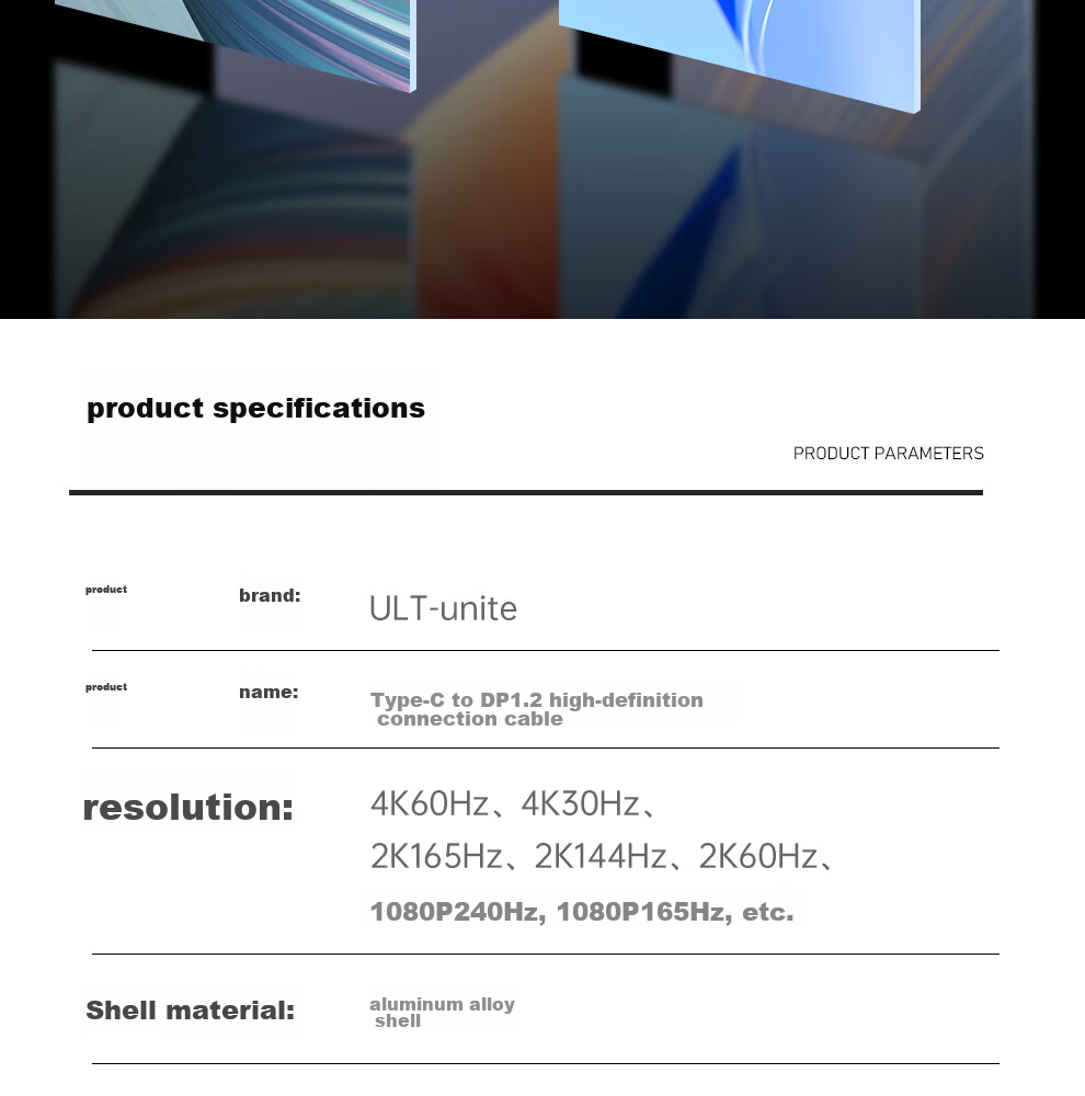 Кабель ULT-Unite Type-C - DisplayPort 1.2, 4K@240Hz, 2 метра, плетеный