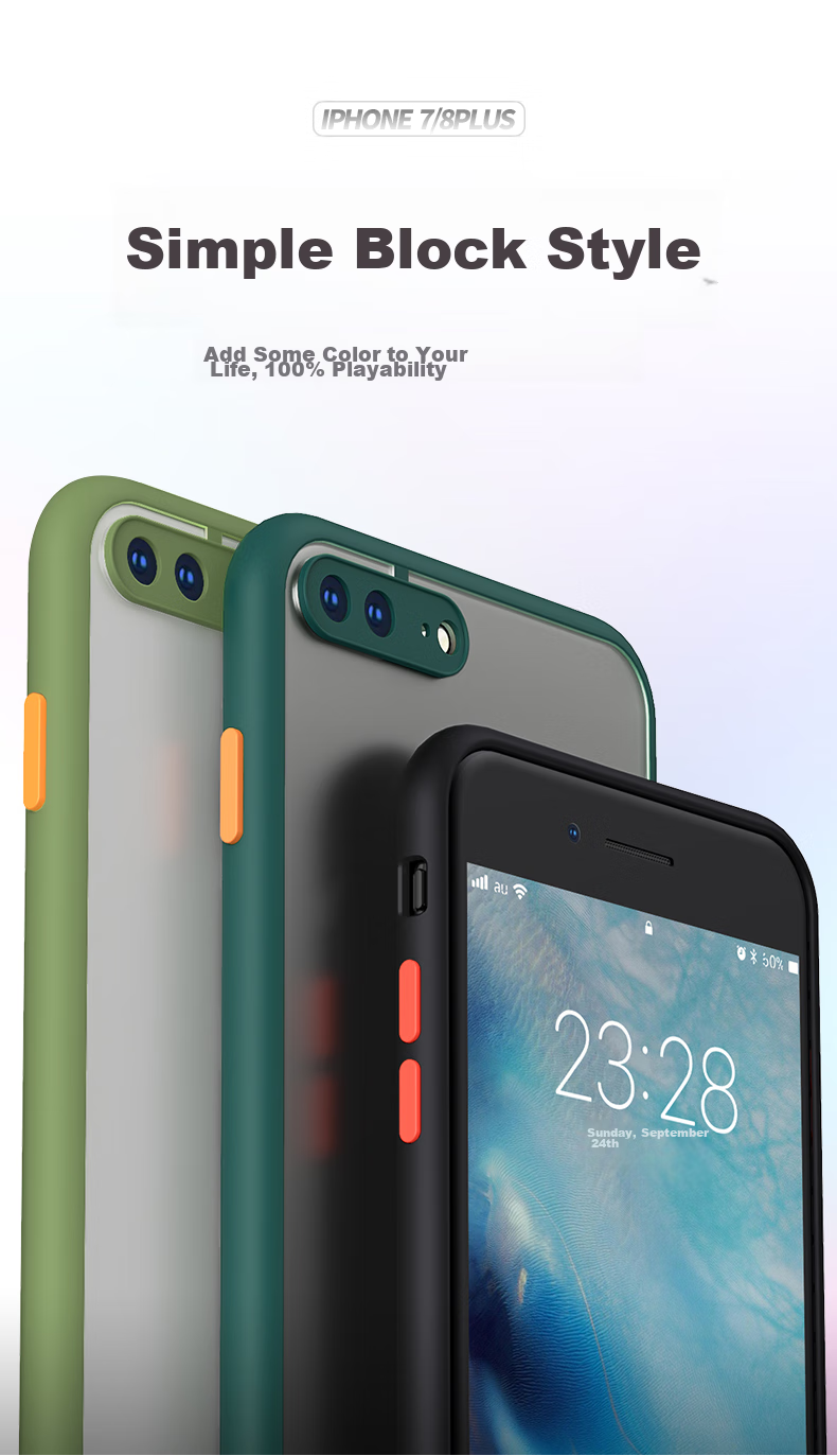 Чехол для Apple iPhone 7 Plus/8 Plus, Baozou, с полной защитой линз, противоударный, с защитой от отпечатков пальцев, силиконовый мягкий край, контрастный прозрачный матовый дизайн, для мужчин и женщин, черный