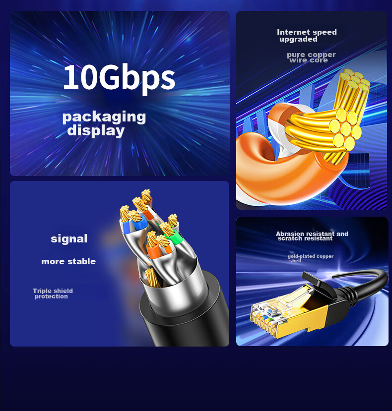Кабель UGREEN CAT7 Ethernet, чистая медь, 10 Gigabit, экранированный, сетевой кабель для компьютера, широкополосного доступа, игр, витая пара, совместимый с патч-кордом 2.5G, 5 метров, 11271