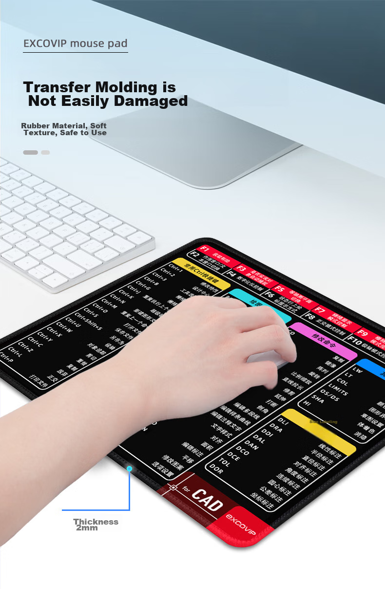 Коврик для мыши EXCO CAD Shortcut, для офиса и игр, 260x210x2 мм, черный