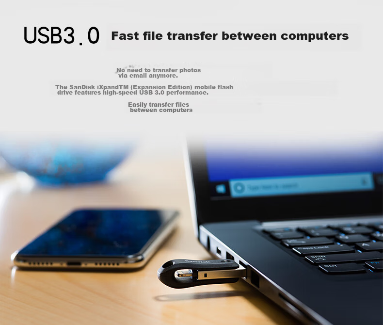 USB-флеш-накопитель SanDisk 256GB Lightning, USB 3.0, Apple MFI Certified, для iPhone/iPad, двойного назначения для мобильных телефонов и компьютеров
