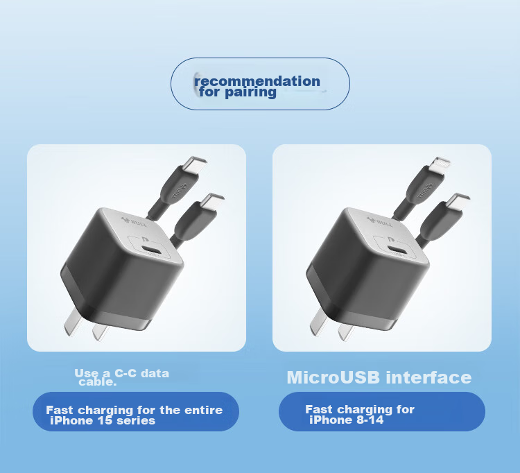 Сетевое зарядное устройство BULL PD20W GNV-AF120 для Apple iPhone 15/14/13/12/11/X/8, быстрая зарядка 20 Вт, черный