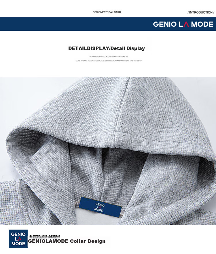 Толстовка GENIOLAMODE мужская, корейский стиль, спущенное плечо, капюшон, свободная, универсальная, вафельный трикотаж, весна-осень