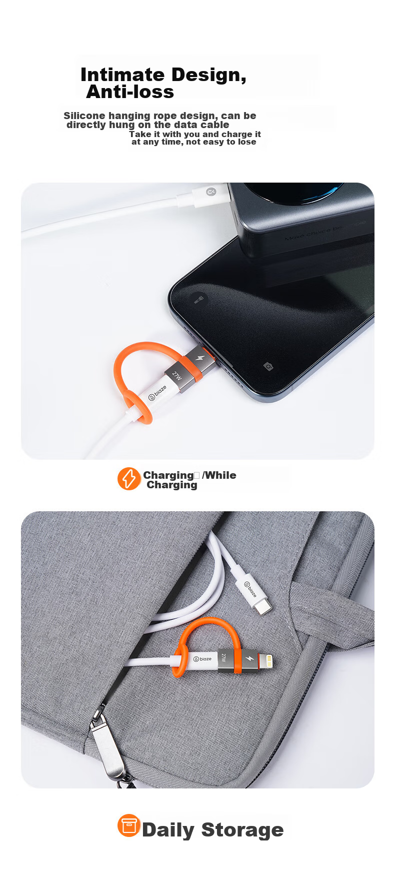 BIAZE Переходник Type-C на Lightning 27W, кабель для зарядки и передачи данных, для iPhone 14/SE/12/XR/8/7/6s