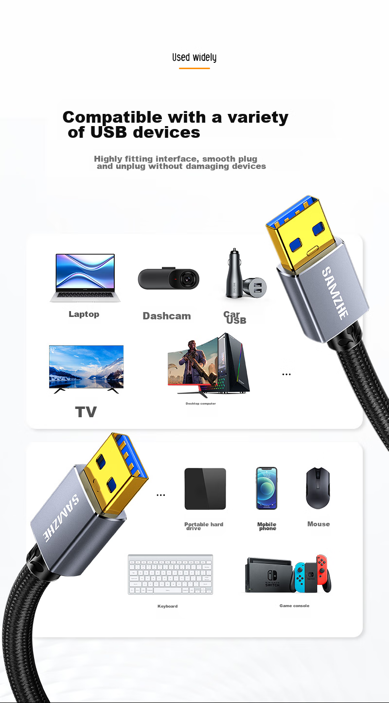 Кабель SAMZHE Dual-Head USB 3.0 Male to Male, 1 метр, LKU-10