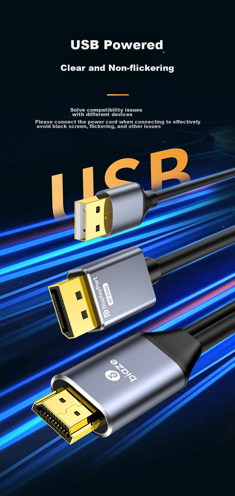 Кабель-адаптер BIAZE HDMI на DP, 1.8 метра, 4K/60Hz, Displayport Male на 4K HD видео конвертер, компьютер PS4 на монитор