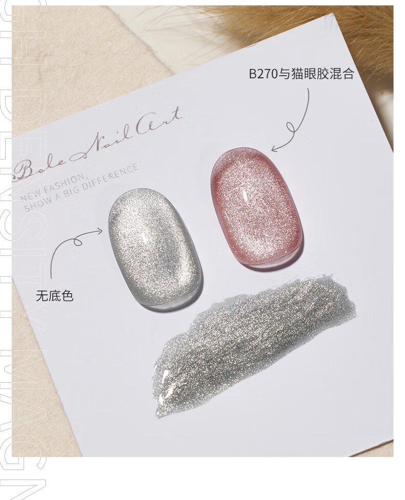 搏乐 BOLE万能晶石猫眼甲油胶套装2022年新款冰透色指甲胶美甲店专用 晶石猫眼胶-银色