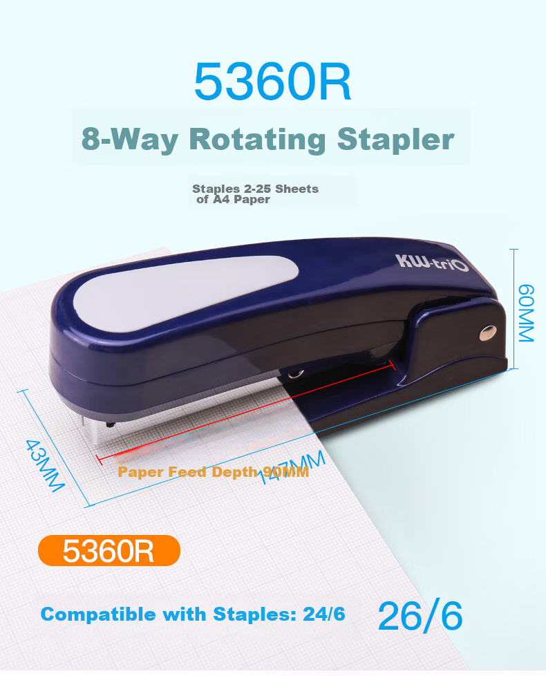 Степлер KW-triO 5360R, 360° вращающийся, для центрального сшивания, до 25 листов, черный