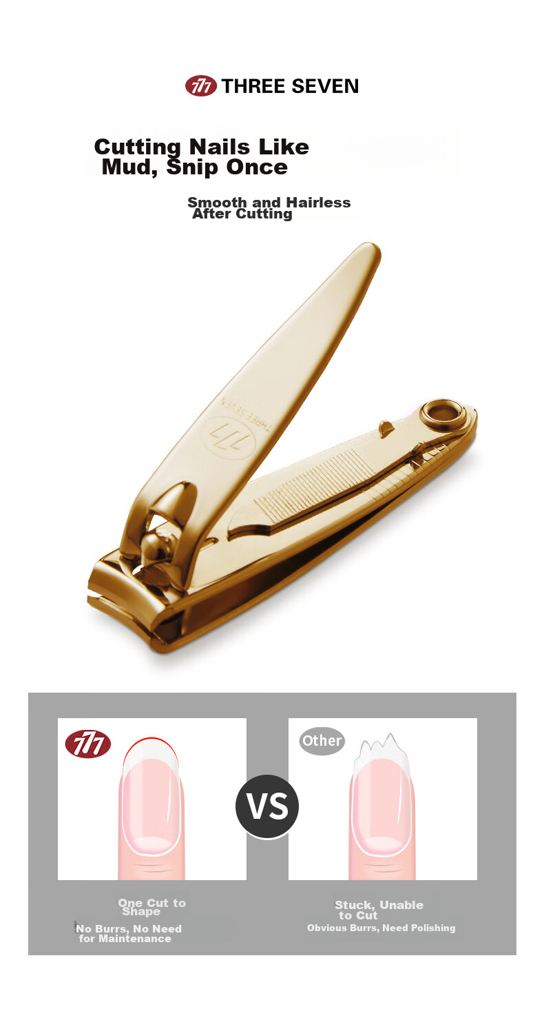 Кусачки для ногтей THREE SEVEN Medium-Sized Imported Nail Nipper Nail Cutter Sharp Manicure And Pedicure Tool 602G, средний размер, золотистое покрытие