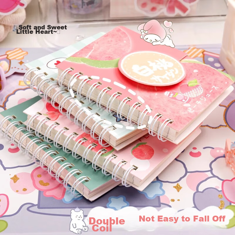Блокнот Sijinianhua Pocket Magic Tape Binding Portable Cartoon Spiral Notebook, Portable Handheld Journal, Четыре книги - Персиковый сок